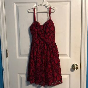 Red and black floral lace dress